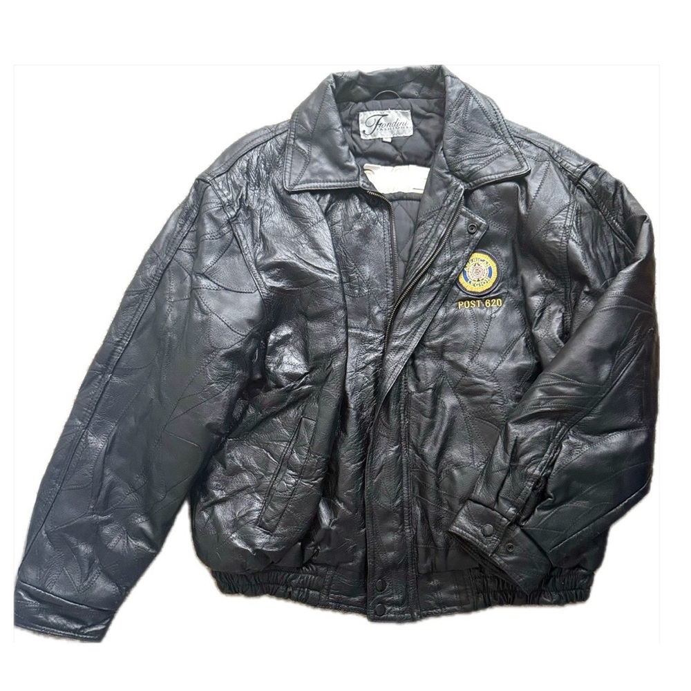 Vintage Genuine Leather Bomber Jacket XL Oversized American Legion Back Black - Picture 9 of 16